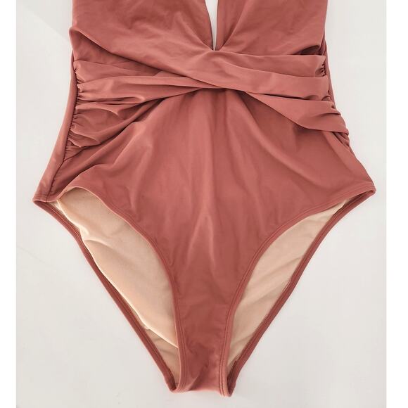 Cupshe Halter Cross Front One-Piece Swimsuit Pink Rose Women’s Size Large - Picture 5 of 10